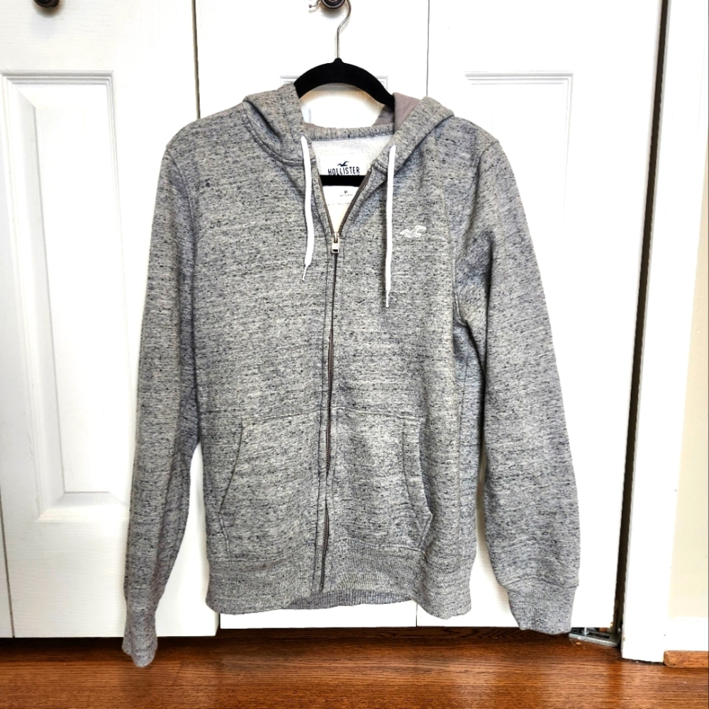 Hollister Gray Hoodie with Full Length Zipper, Hood, Pockets